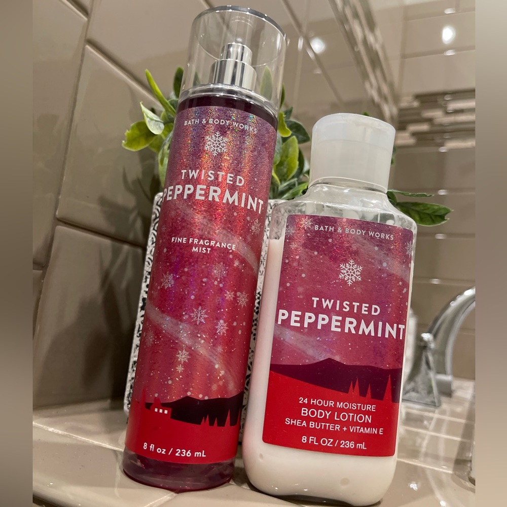 BBW peppermint body spray and lotion